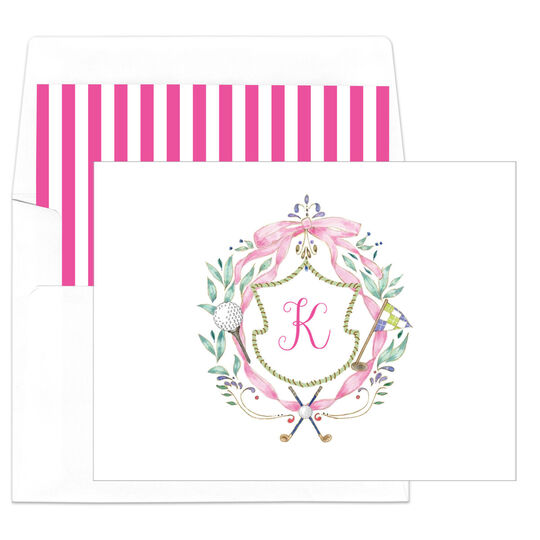 Pink Golf Crest Folded Note Cards